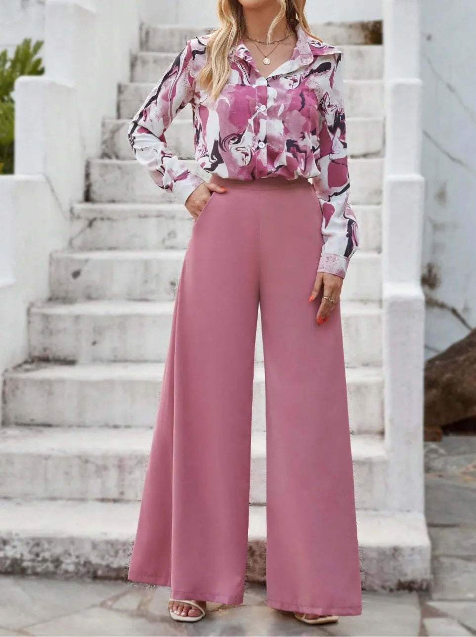 Conjunto Feminino Camisa e Calça Pantalona