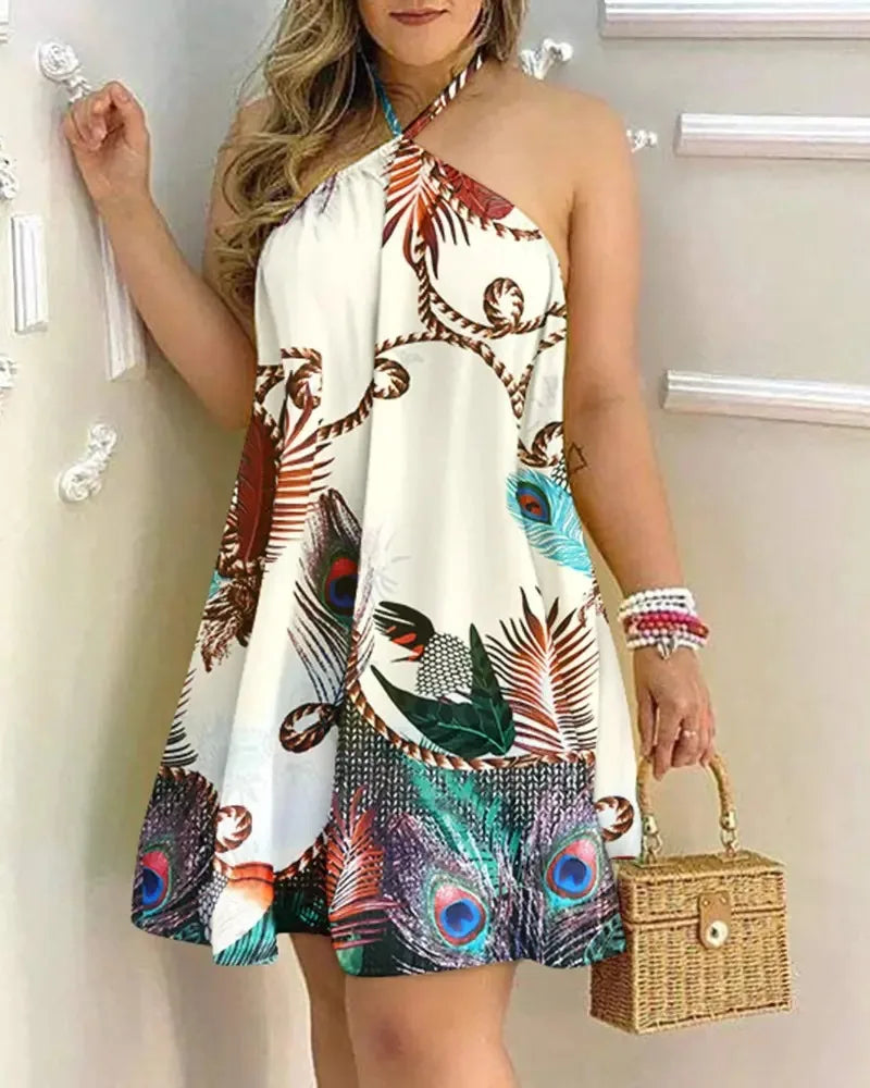 Vestido Midi Estampado Tropical