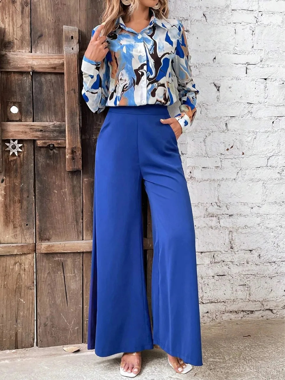 Conjunto Feminino Camisa e Calça Pantalona