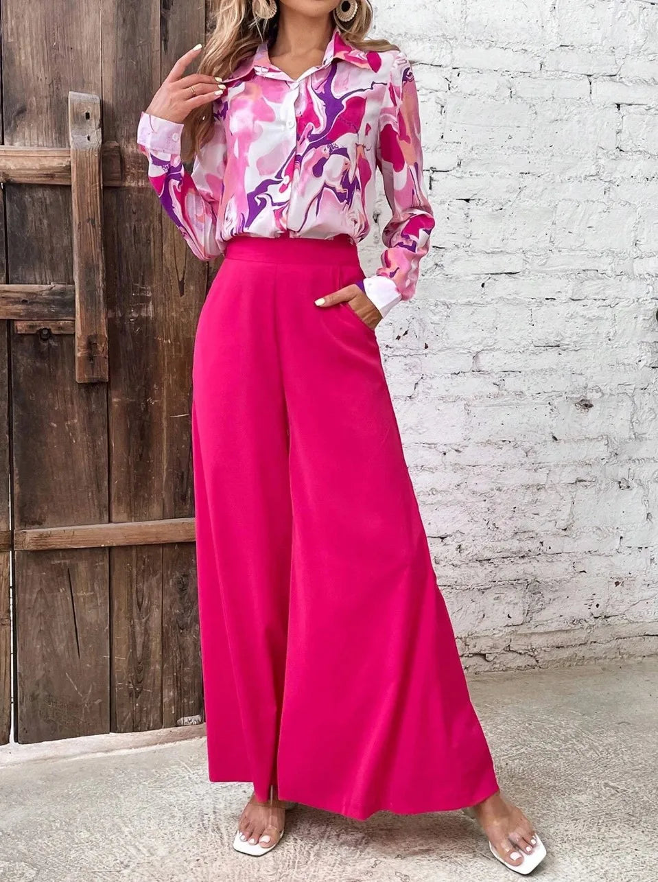 Conjunto Feminino Camisa e Calça Pantalona
