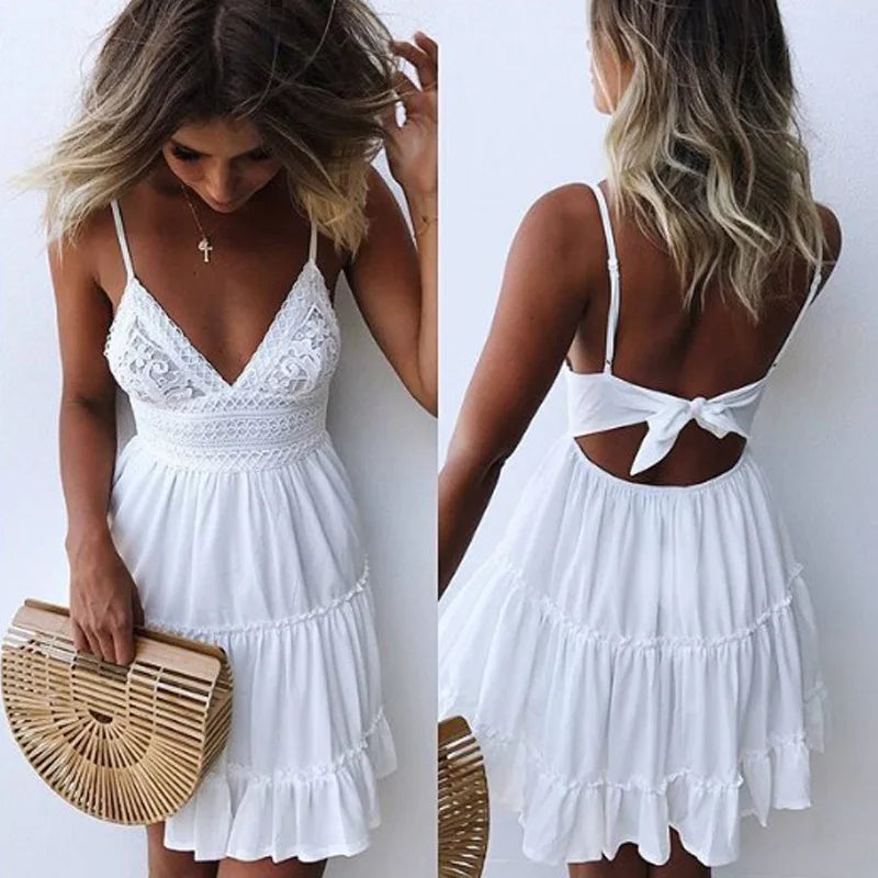 Vestido Feminino de Verão – Alças de Renda, Recortes Elegantes e Caimento Leve