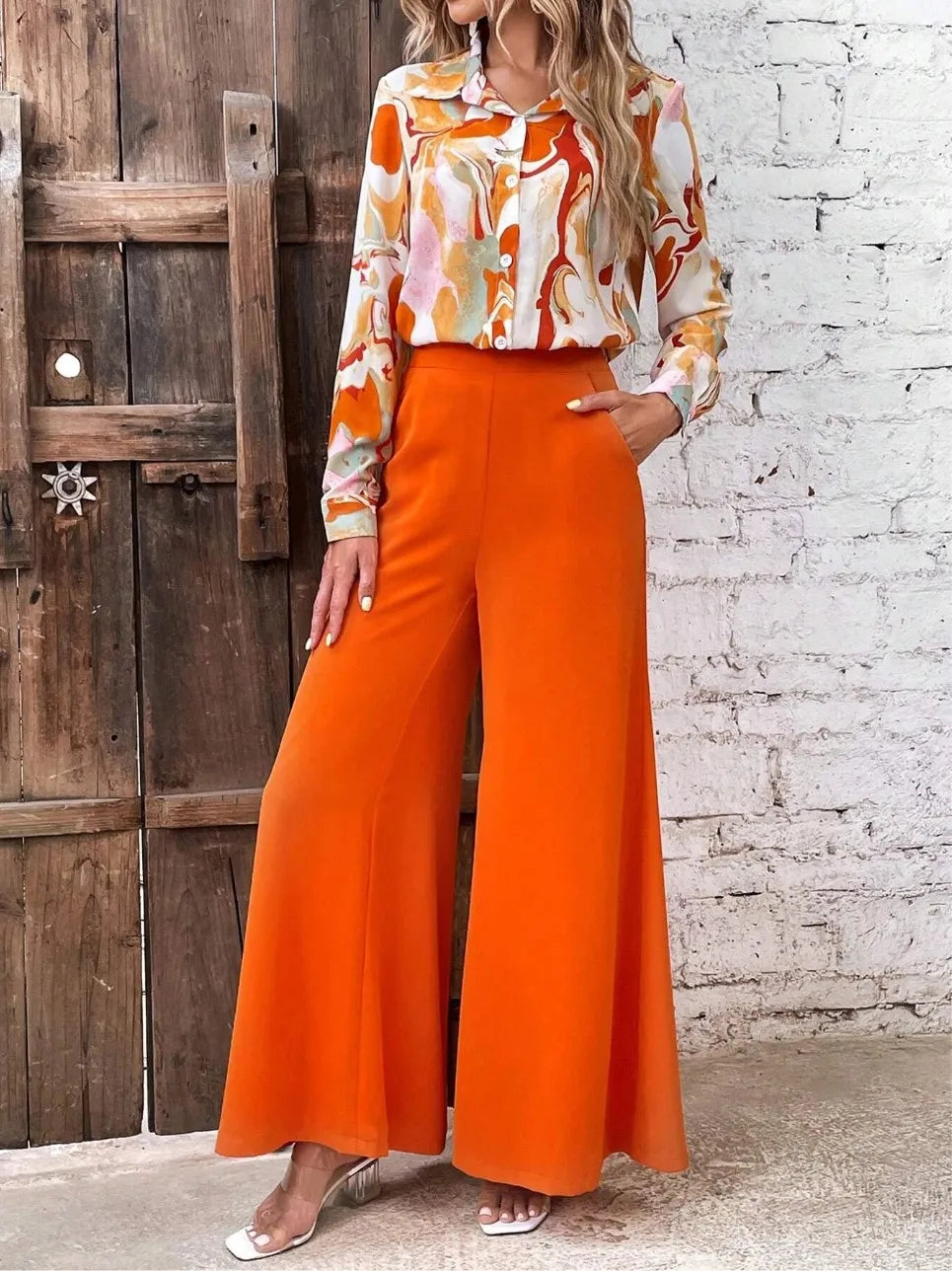 Conjunto Feminino Camisa e Calça Pantalona